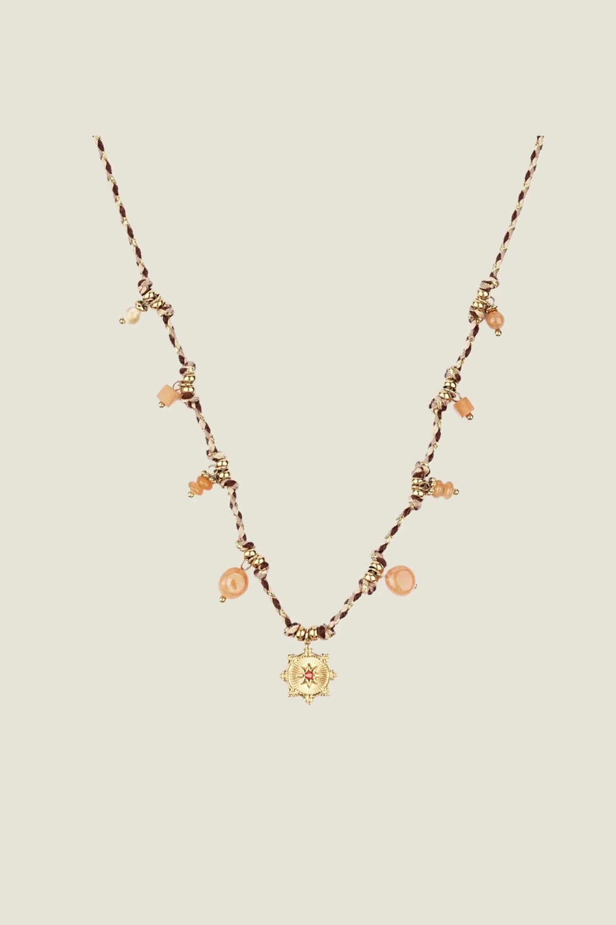 Collar Camila Mineral Natural Rubí Sol destello Co45