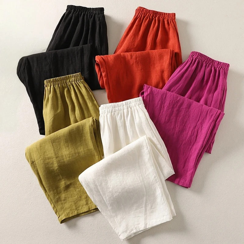 Pantalones fluidos de algodón y lino — modelo Gabriella (imagen 7)