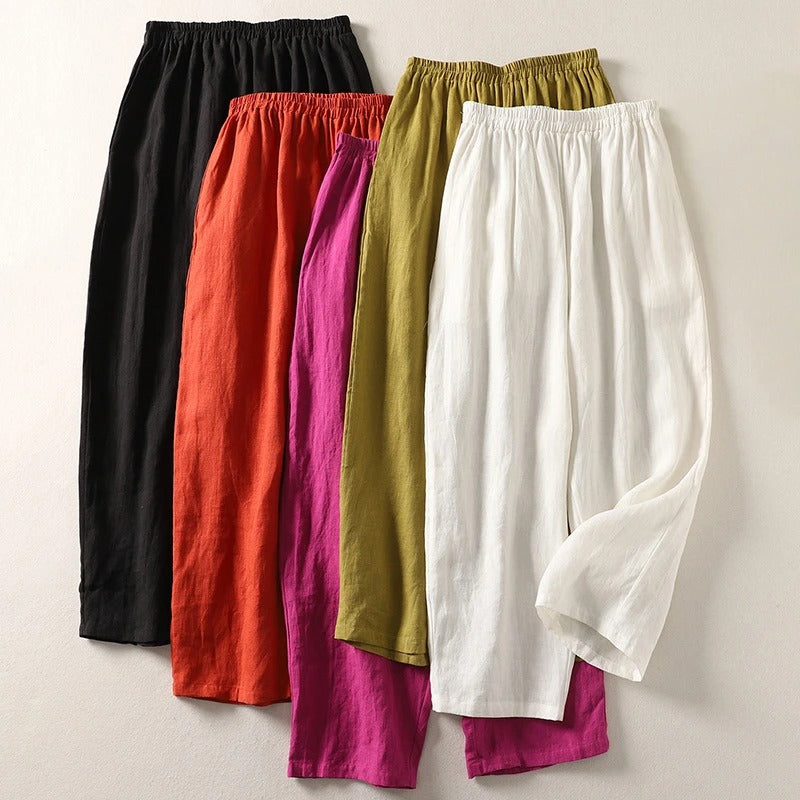 Pantalones fluidos de algodón y lino — modelo Gabriella (imagen 8)