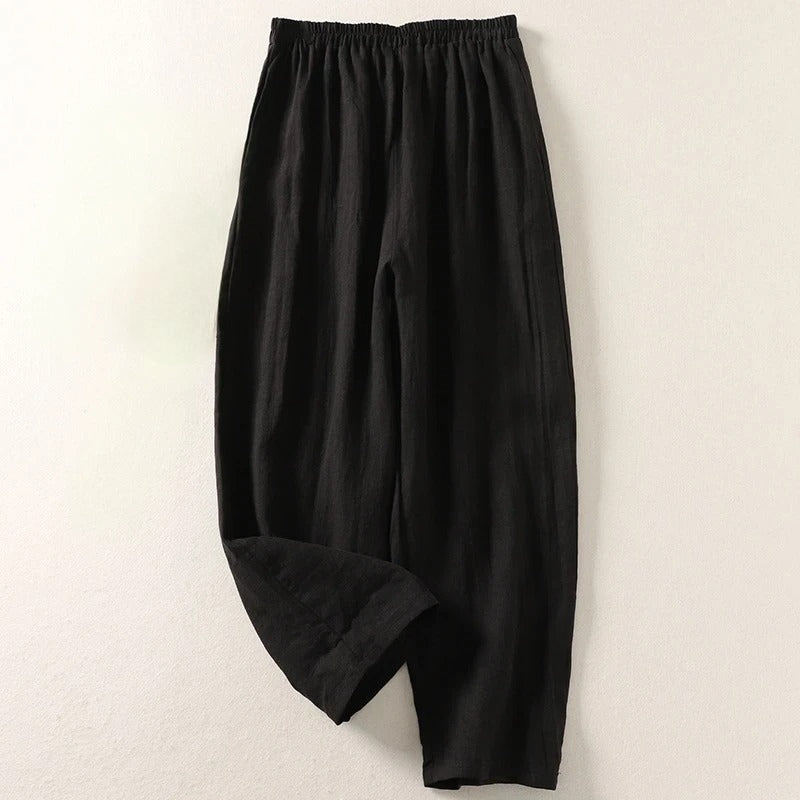 Pantalones fluidos de algodón y lino — modelo Gabriella (imagen 3)
