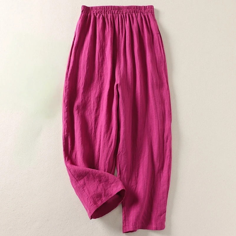 Pantalones fluidos de algodón y lino — modelo Gabriella (imagen 4)
