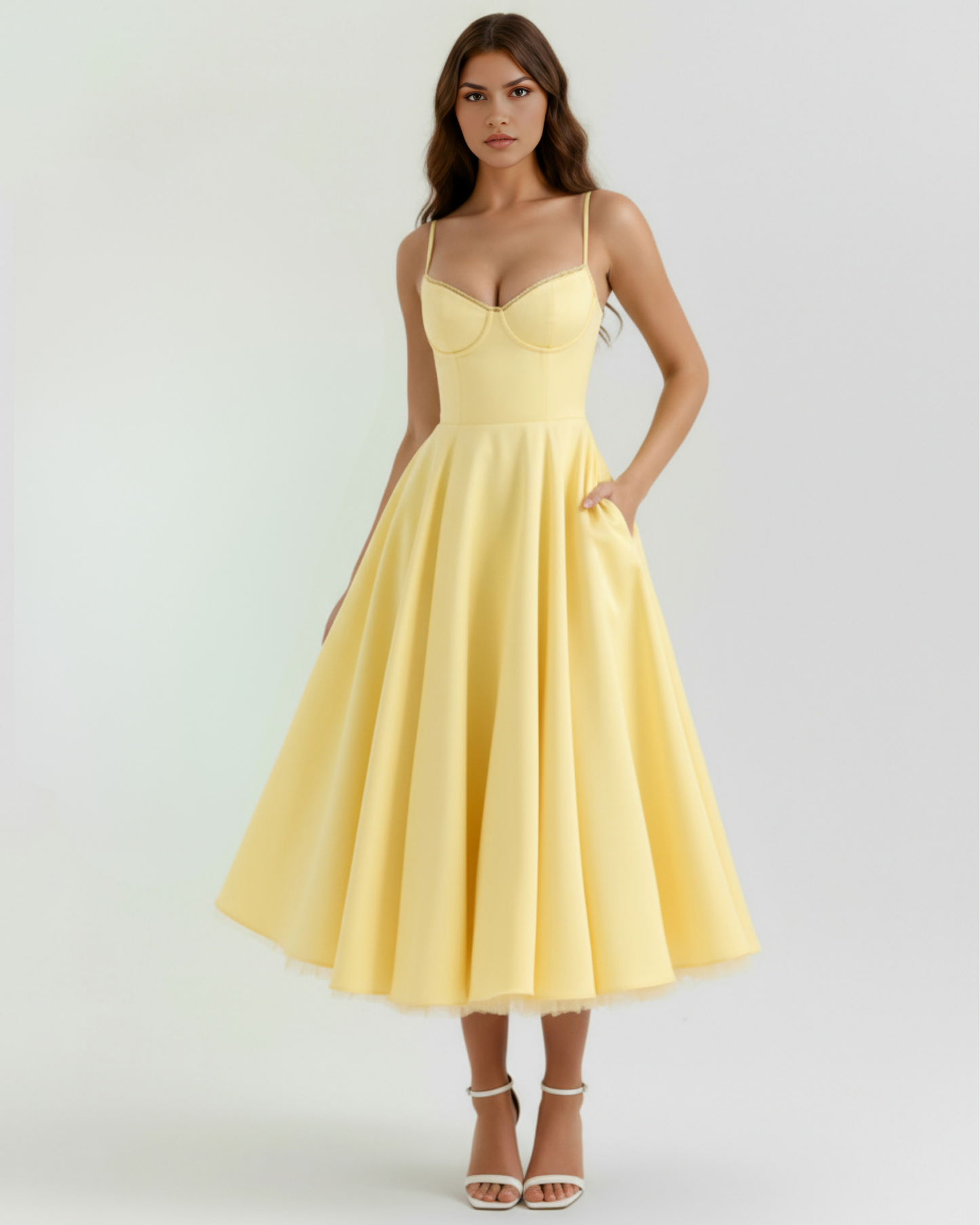 Amarillo mantequilla con tul en capas y detalles secretos — modelo Vestido Selene™