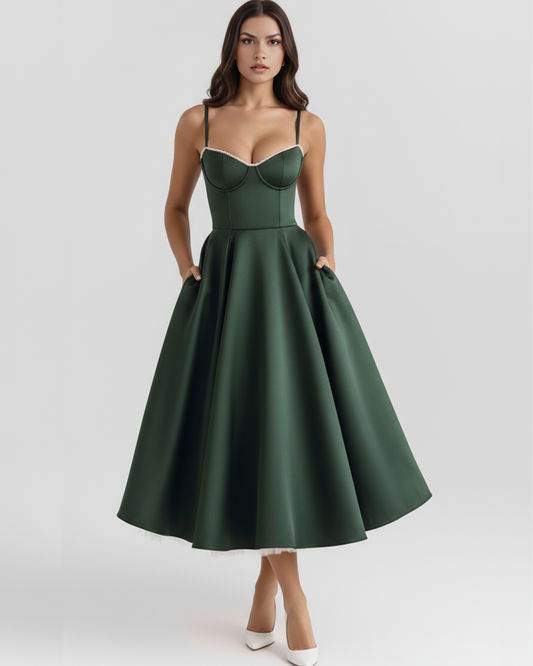 Verde bosque con tul en capas — modelo Vestido Selene™