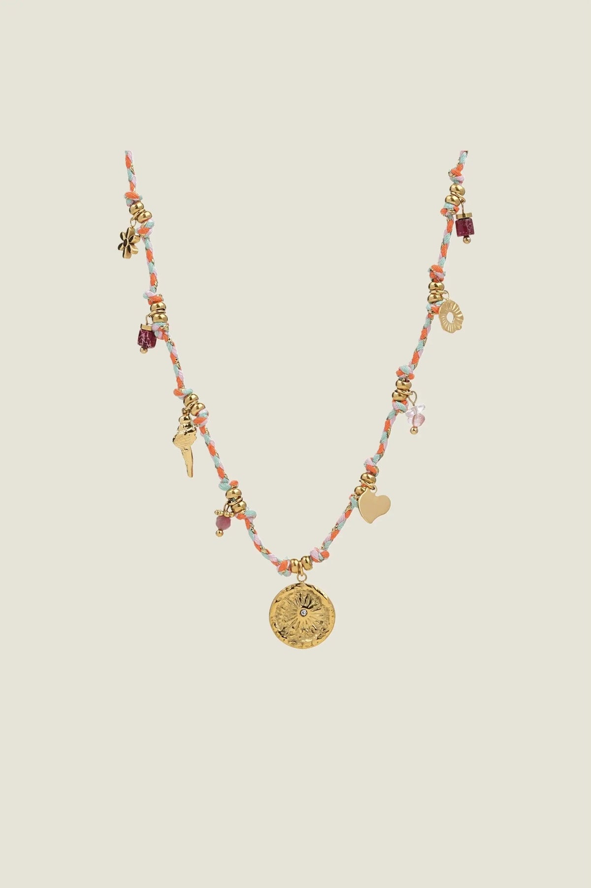 Collar Camila Mineral Natural Rubí Sol moneda Co46