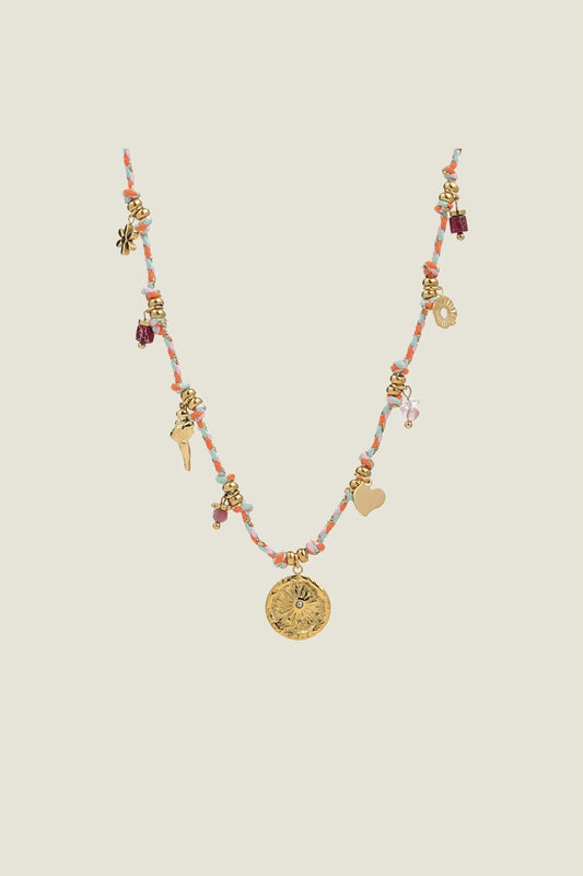 Collar Camila Mineral Natural Rubí Sol moneda Co46
