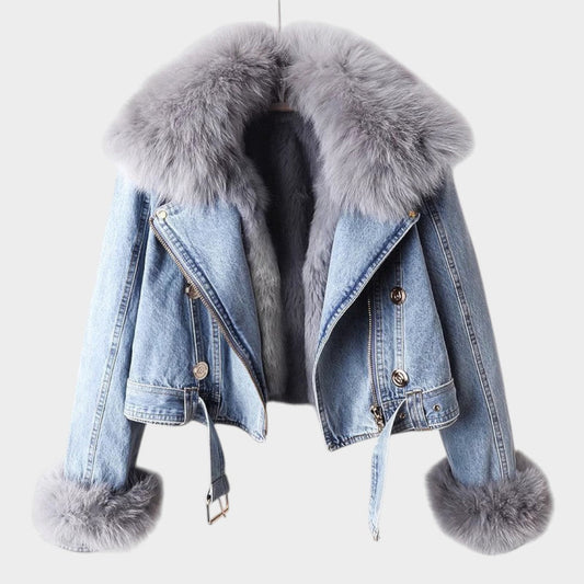 Chaqueta Vaquera Mujer con Cuello de Pelo — modelo Alessia™