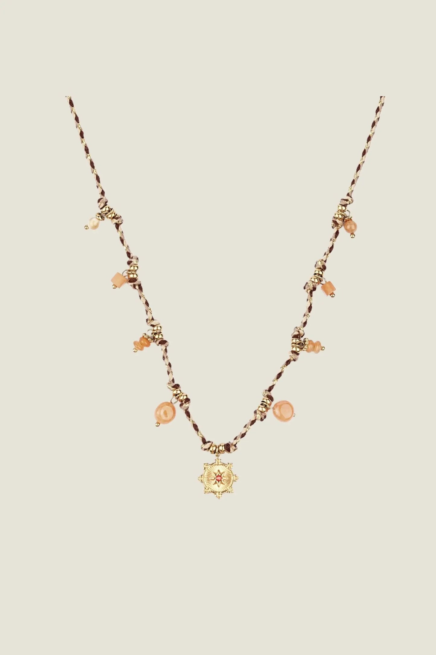 Collar Camila Mineral Natural Rubí Sol destello Co45