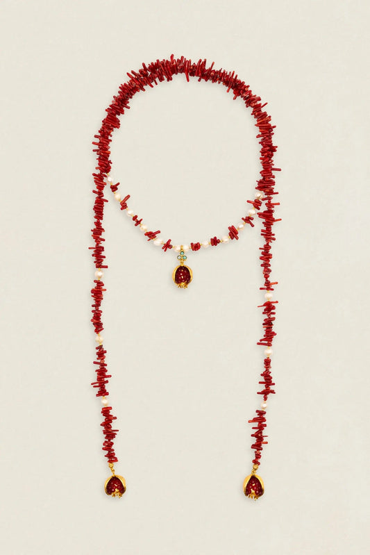 Collar Mónica corales rojos, perlas y granadas CO05