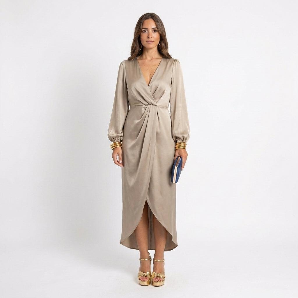 Vestido de noche midi con drapeado central — modelo Vestido Martina™ (imagen 4)