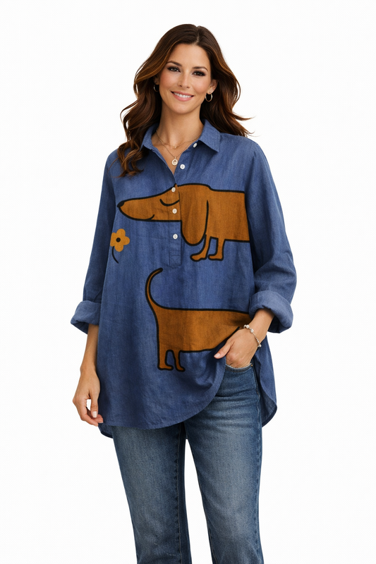 Pamela — Blusa de Lino Estampada Oversize