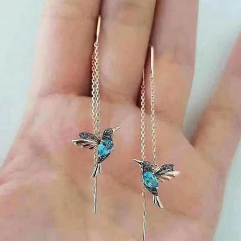 Pendientes con colibrí esmaltado y circonitas (imagen 2)