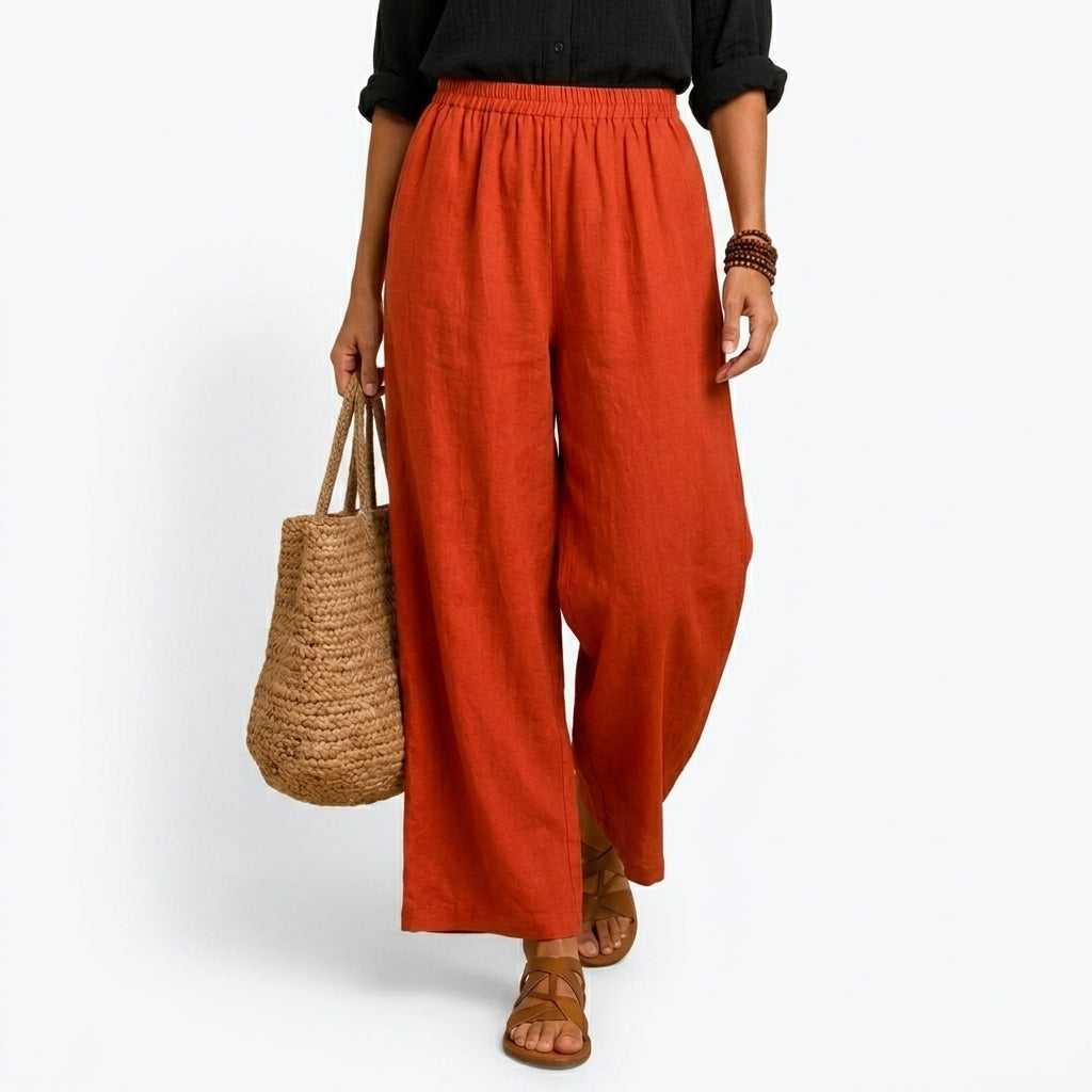 Pantalones fluidos de algodón y lino — modelo Gabriella (imagen 6)