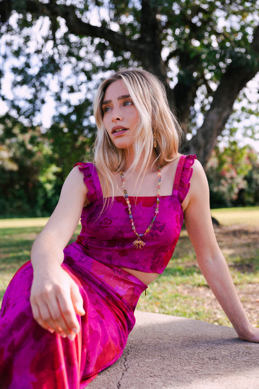 Top Pipa Fucsia Flores TOP03
