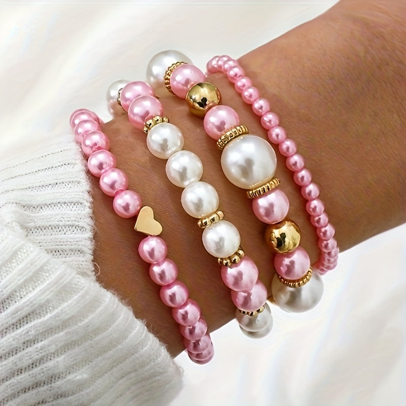 Conjunto de elegantes pulseras en forma de corazón con perlas (imagen 5)