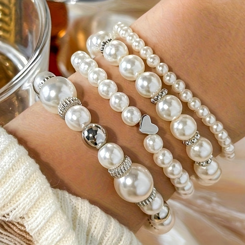 Conjunto de elegantes pulseras en forma de corazón con perlas (imagen 6)