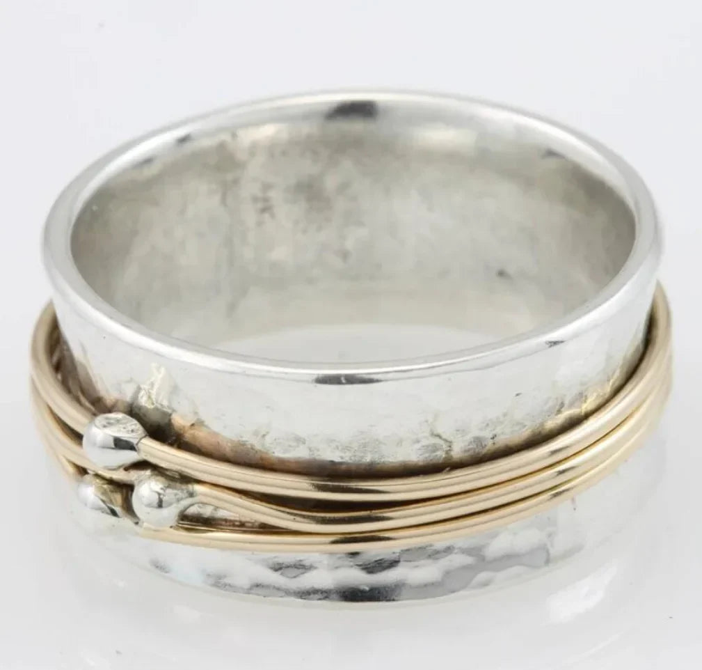 Anillo vintage bicolor dorado y plateado con circón (imagen 3)