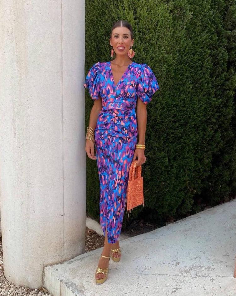 Vestido Lorena™ - Floral Midi Vibrante con Mangas Abullonadas (imagen 4)