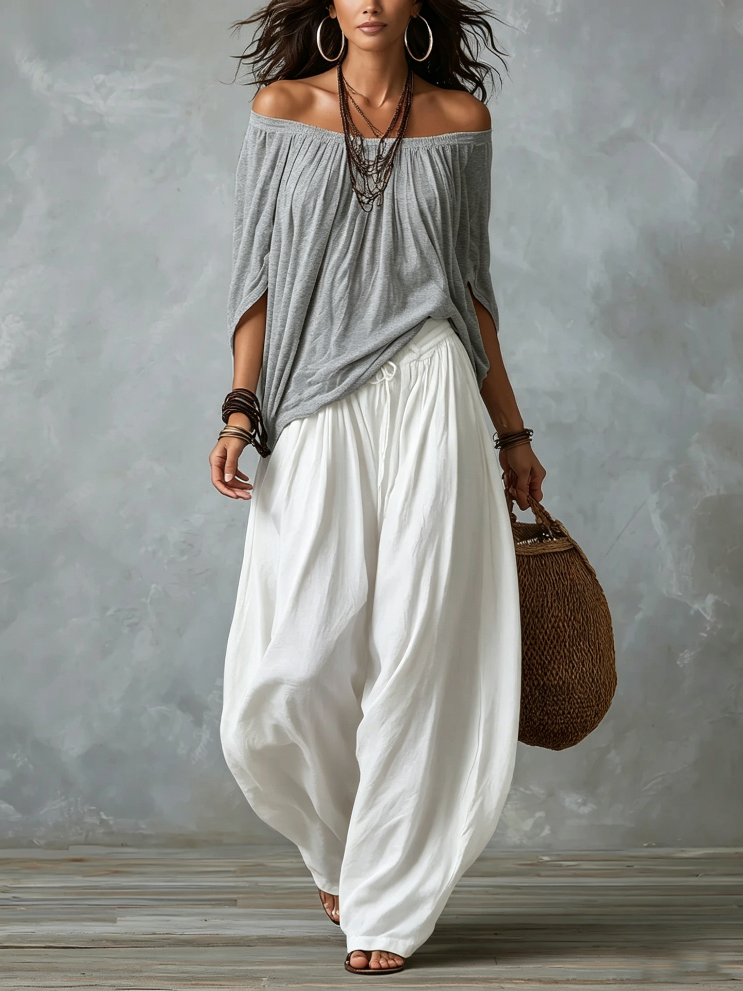 Luna · Conjunto de hombros descubiertos y pantalón fluido (imagen 6)