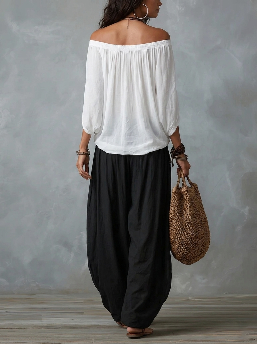 Luna · Conjunto de hombros descubiertos y pantalón fluido (imagen 9)