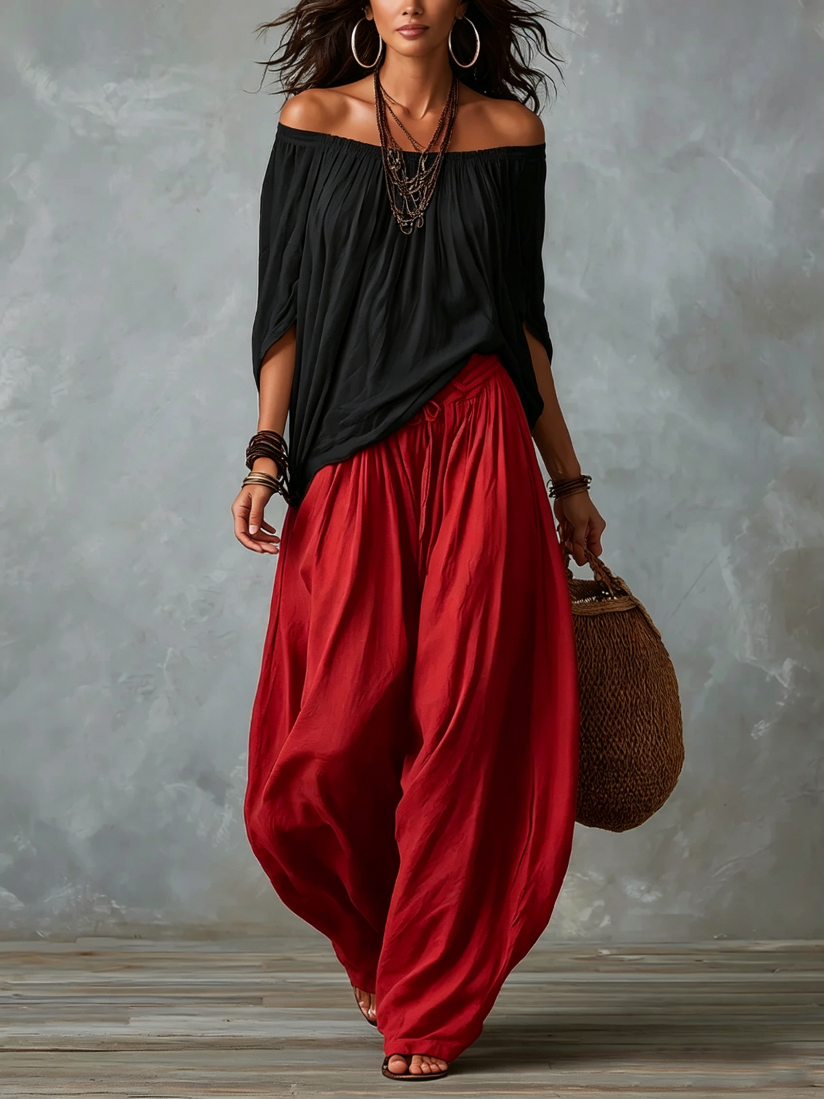 Luna · Conjunto de hombros descubiertos y pantalón fluido (imagen 5)