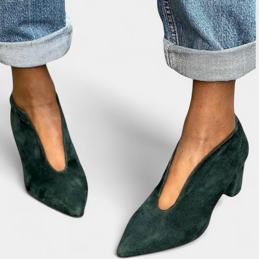 Tacón grueso en verde oscuro — modelo Hazel