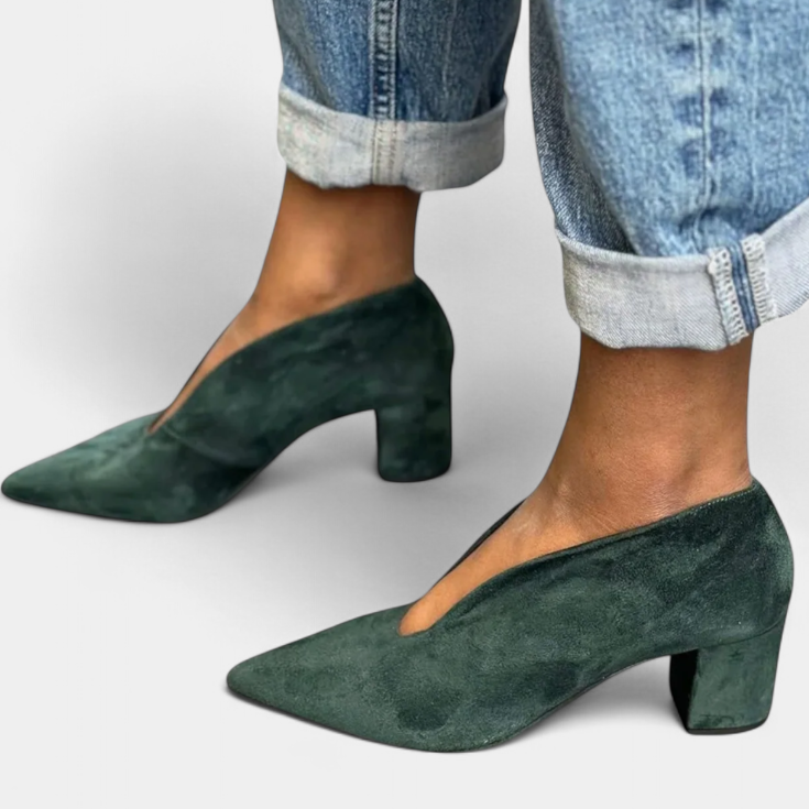 Tacón grueso en verde oscuro — modelo Hazel (imagen 2)