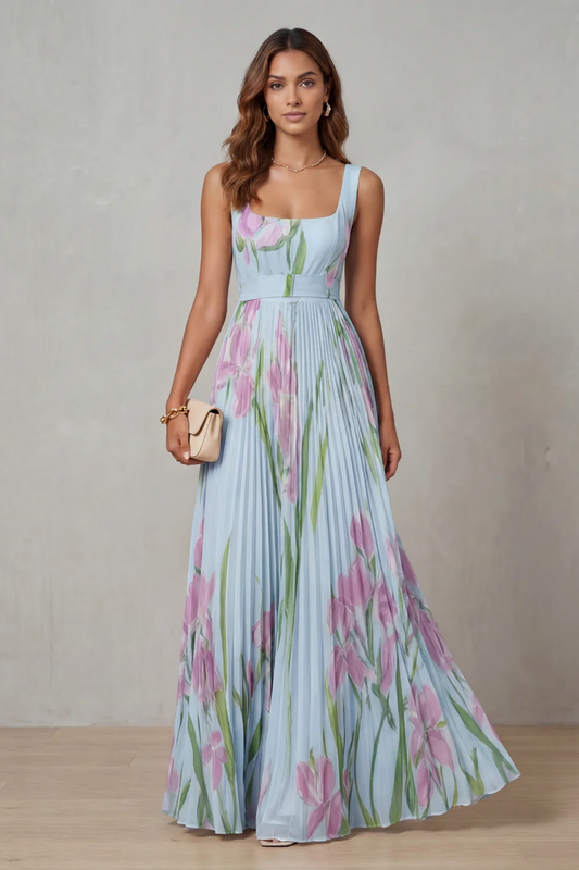 Elegancia floral con Caída Plisada — modelo Vestido Gabriela™