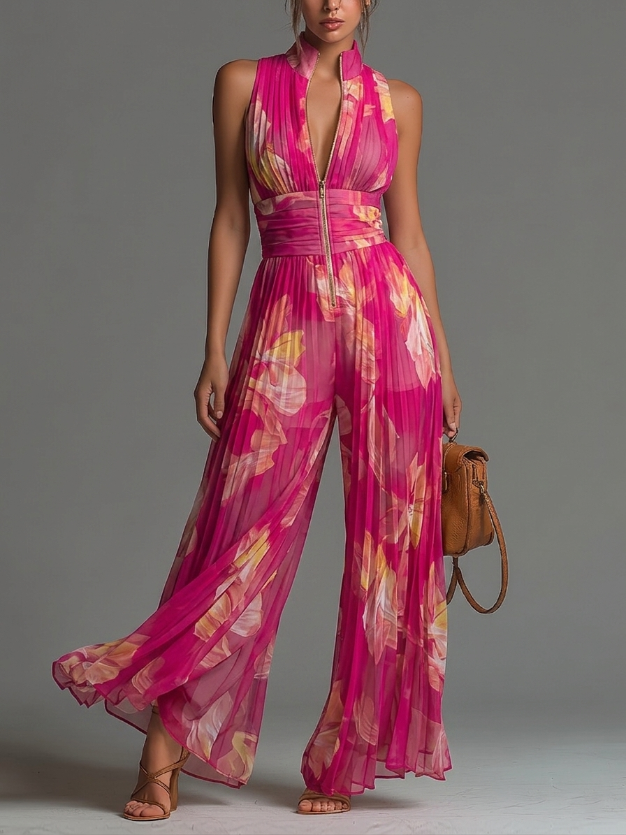 Nicole - Mono Plisado Floral Fucsia
