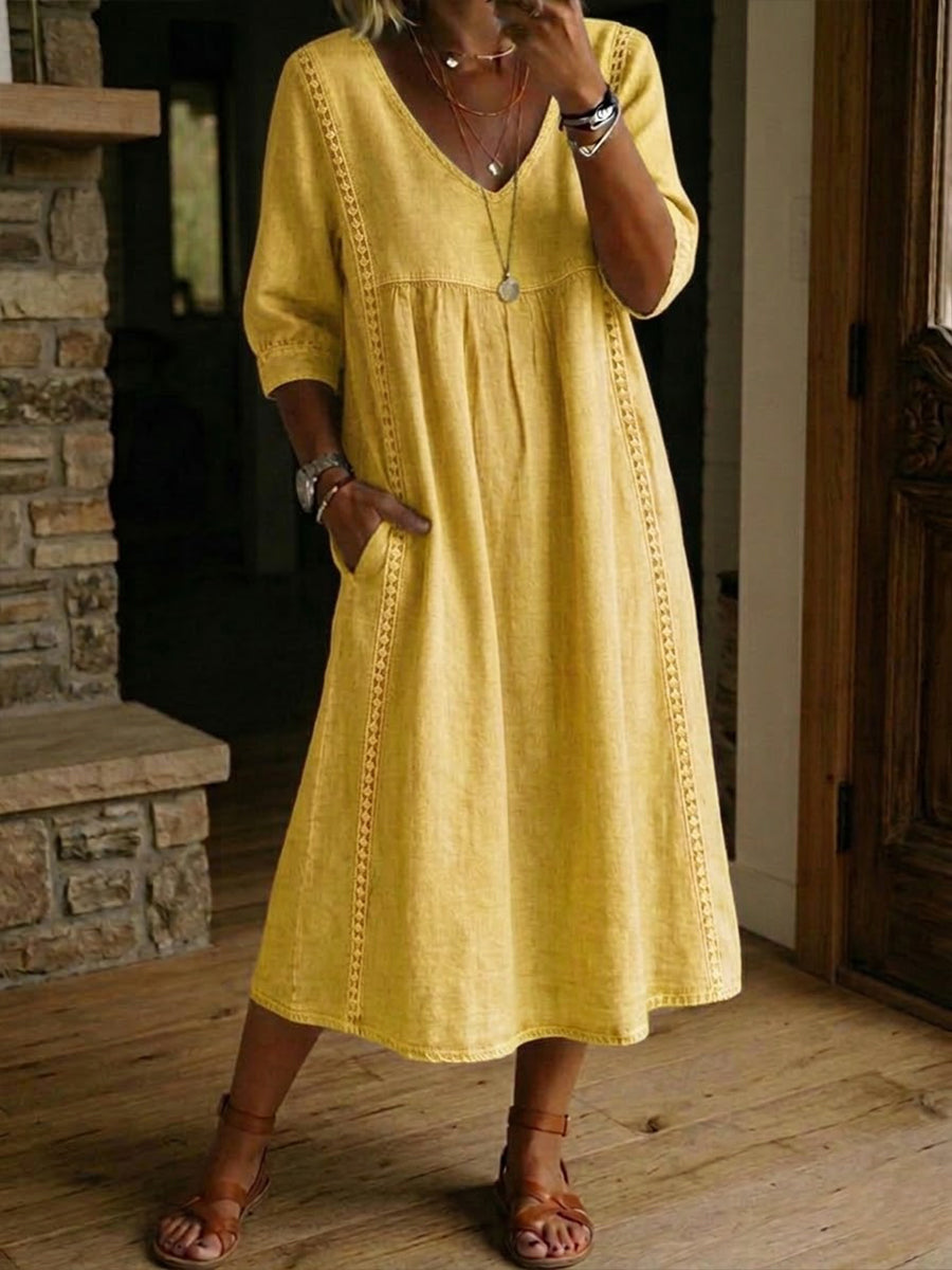 Maxi holgado de lino y algodón con encaje — modelo Vestido Alba™ (imagen 8)