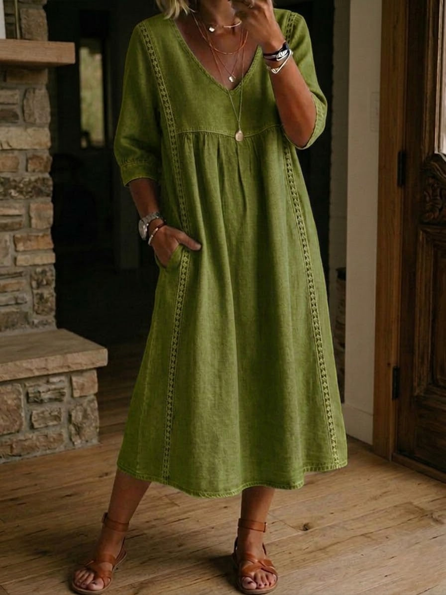 Maxi holgado de lino y algodón con encaje — modelo Vestido Alba™ (imagen 5)