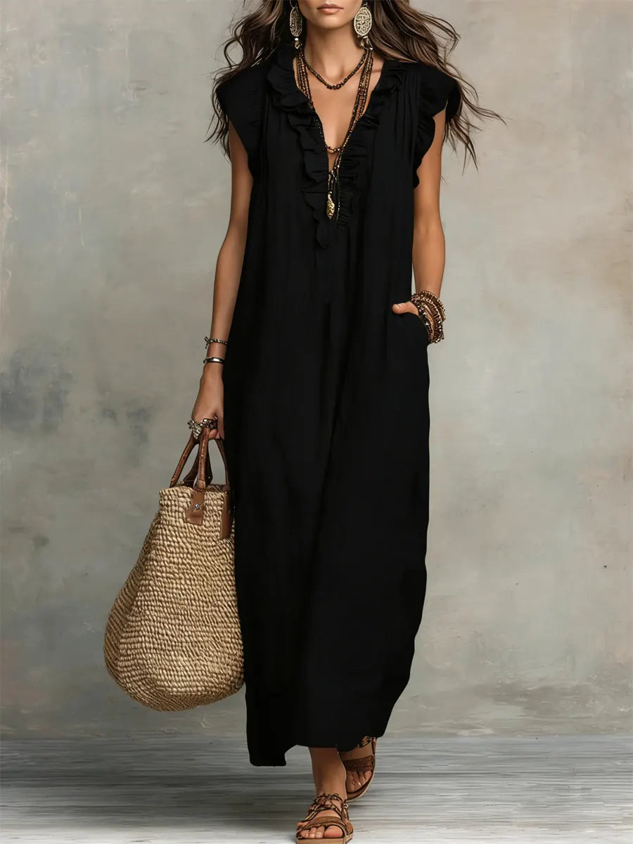 Diseño largo bohemio con volantes — modelo Vestido Alba™ (imagen 5)