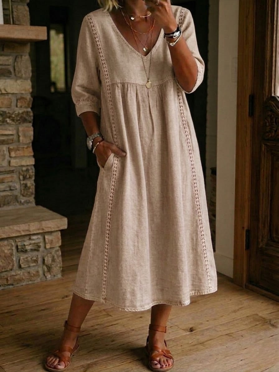 Maxi holgado de lino y algodón con encaje — modelo Vestido Alba™ (imagen 2)