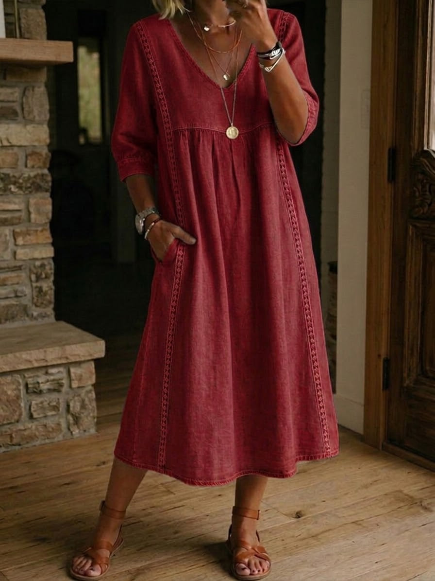 Maxi holgado de lino y algodón con encaje — modelo Vestido Alba™ (imagen 3)