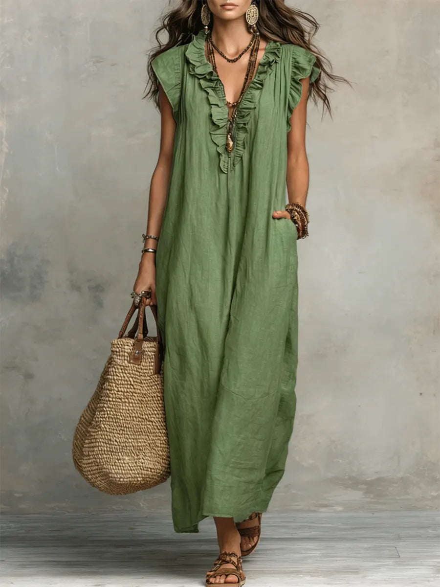 Diseño largo bohemio con volantes — modelo Vestido Alba™ (imagen 9)