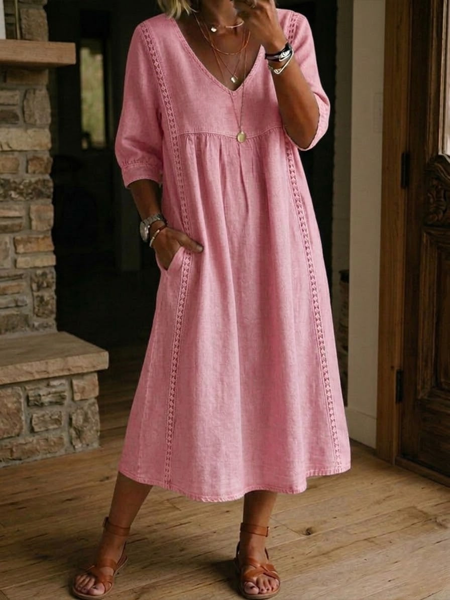 Maxi holgado de lino y algodón con encaje — modelo Vestido Alba™ (imagen 4)