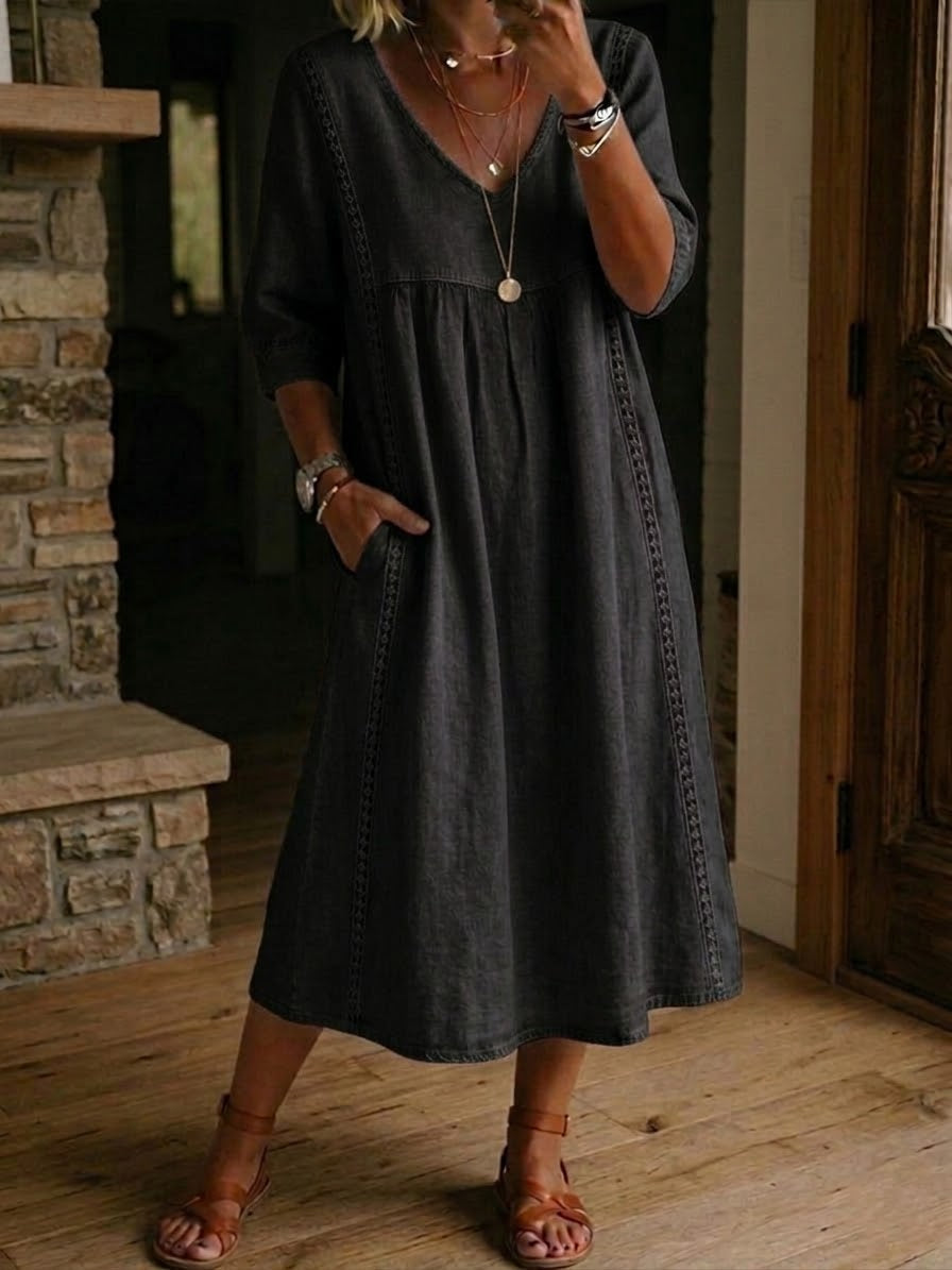 Maxi holgado de lino y algodón con encaje — modelo Vestido Alba™ (imagen 6)