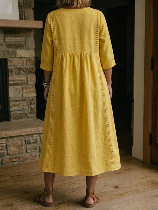 Maxi holgado de lino y algodón con encaje — modelo Vestido Alba™