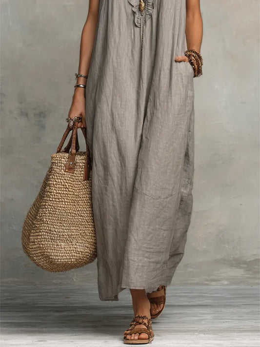 Diseño largo bohemio con volantes — modelo Vestido Alba™