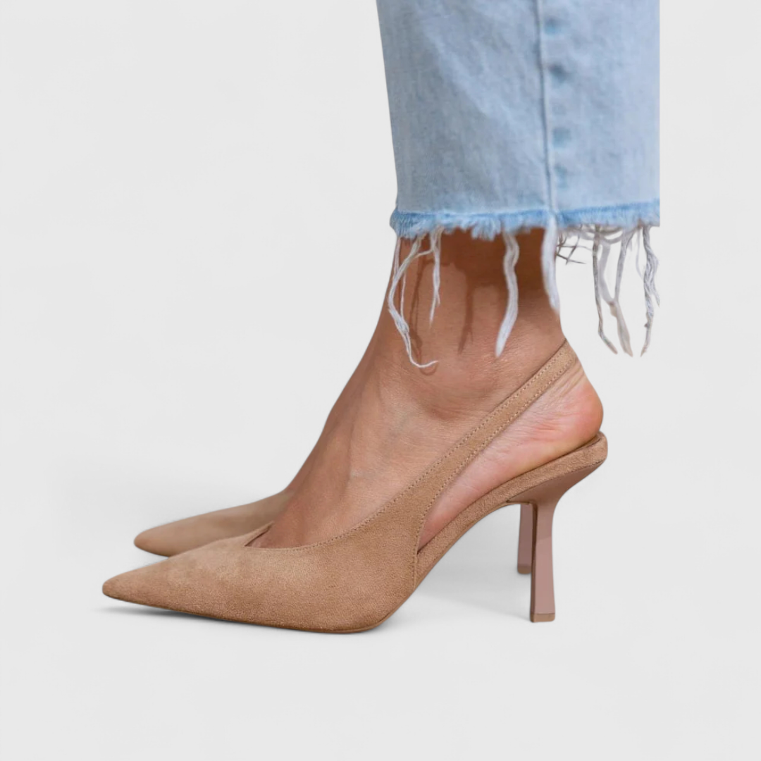 Slingback de ante con tacón kitten — modelo Sara